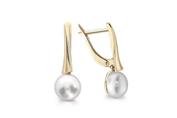 Серьги из жёлтого золота с 2 жемчужинами