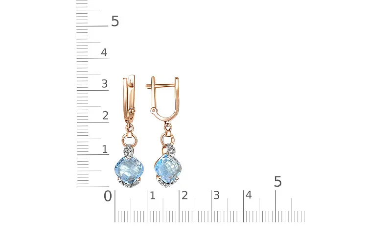 Серьги из красного золота с 2 топазами sky и 24 фианитами