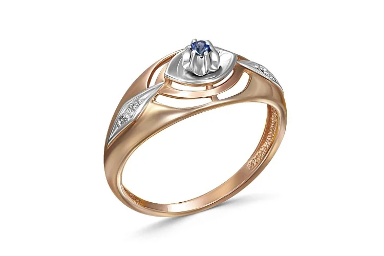 Кольцо из красного золота с сапфиром и 6 бриллиантами