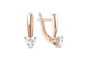 Серьги Сердца из красного золота с 2 фианитами