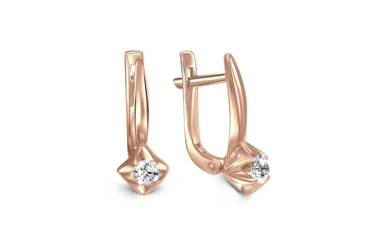 Серьги Цветы из красного золота с 2 бриллиантами