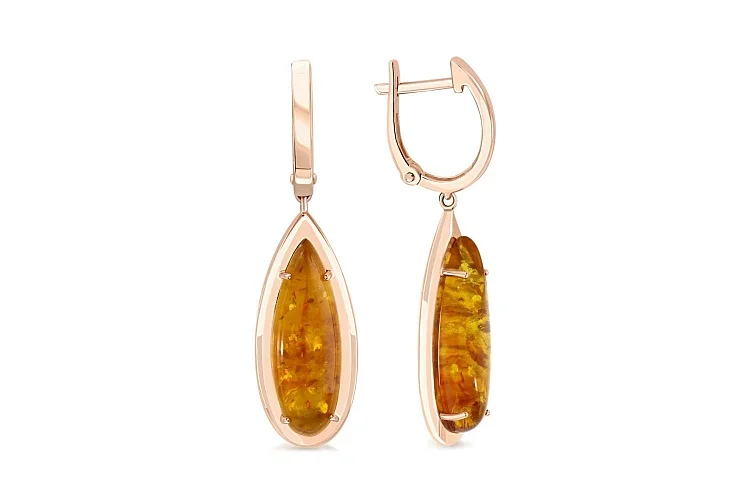 Серьги из красного золота с янтарём