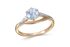 Кольцо из красного золота с топазом sky и 7 фианитами