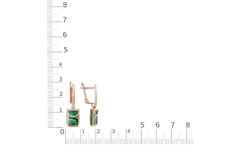 Серьги из красного золота с 2 малахитами