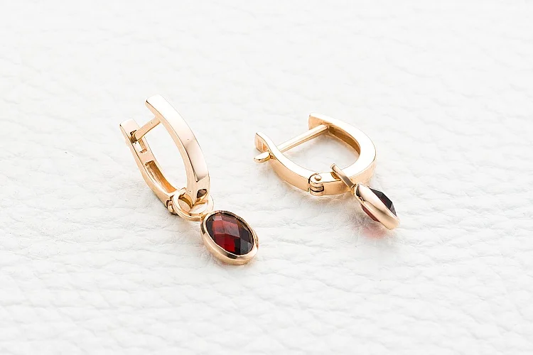 Серьги-трансформеры из красного золота с 2 гранатами