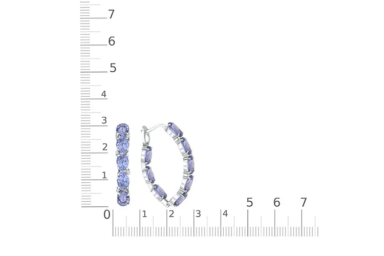 Серьги из белого золота с 16 танзанитами и 8 фианитами