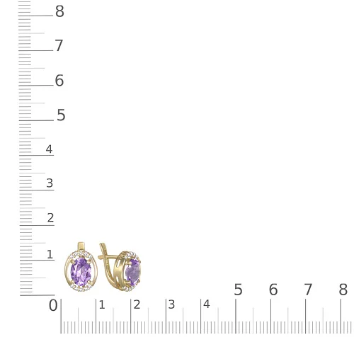Серьги из жёлтого золота с 2 аметистами и 20 фианитами