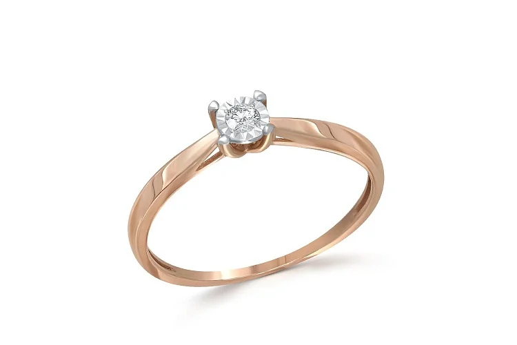 Кольцо помолвочное из красного золота с бриллиантом