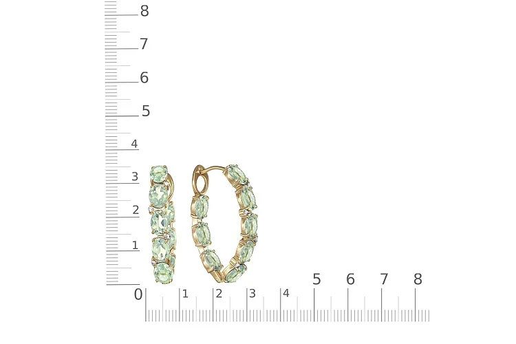 Серьги из жёлтого золота с 16 празиолитами и 8 фианитами