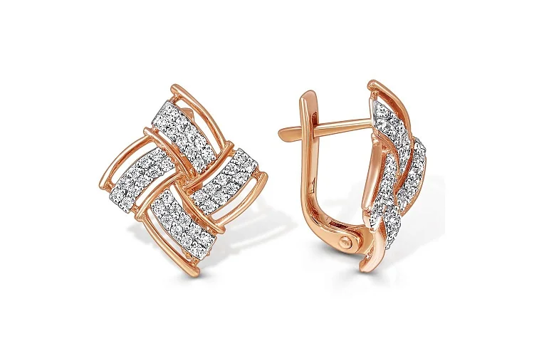 Серьги из красного золота с 80 фианитами