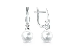 Серьги из белого золота с 2 жемчужинами и 12 бриллиантами
