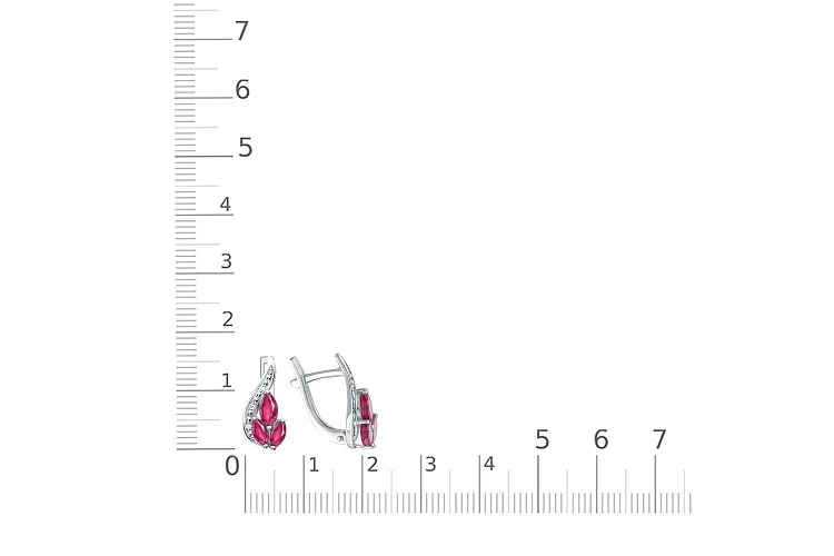 Серьги Цветы из белого золота с 6 корундами и 6 бриллиантами