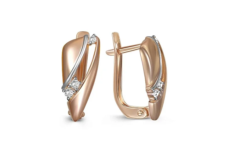 Серьги из красного золота с 6 фианитами