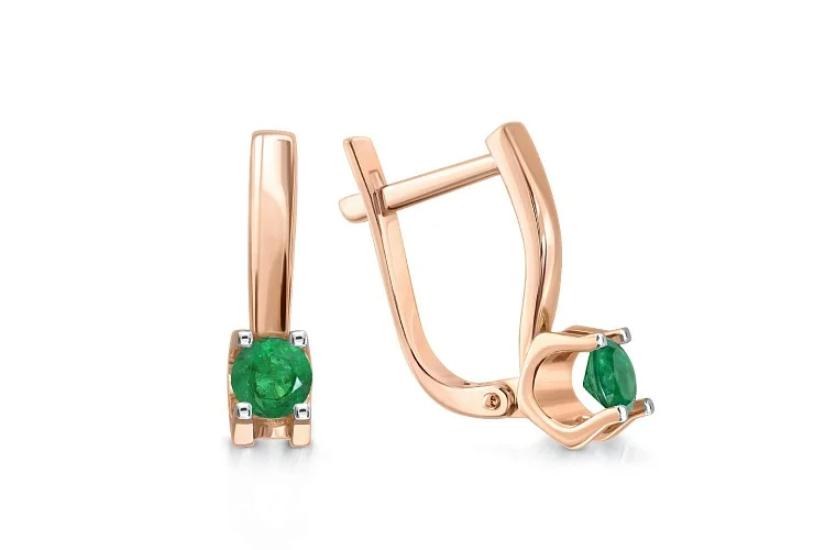 Серьги из красного золота с 2 изумрудами
