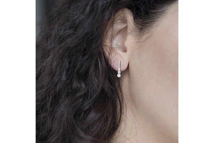 Серьги из красного золота с 2 фианитами