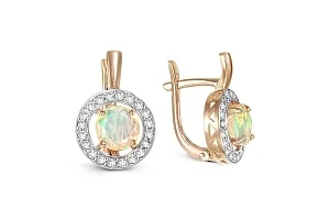 Серьги из красного золота с 2 опалами и 40 фианитами
