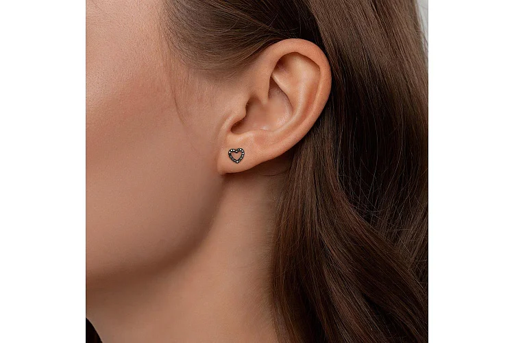 Серьги-пусеты Сердца из красного золота с 32 бриллиантами