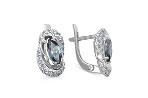 Серьги из белого золота с 2 топазами лондон и 64 фианитами