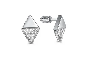 Серьги-пусеты Треугольники из белого золота с 50 фианитами