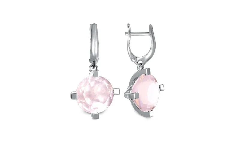 Серьги из белого золота с 2 кварцами