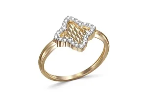 Кольцо Клевер из жёлтого золота с 24 фианитами