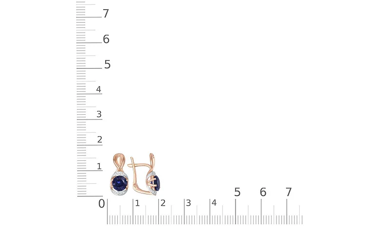 Серьги из красного золота с 2 сапфирами и 16 бриллиантами