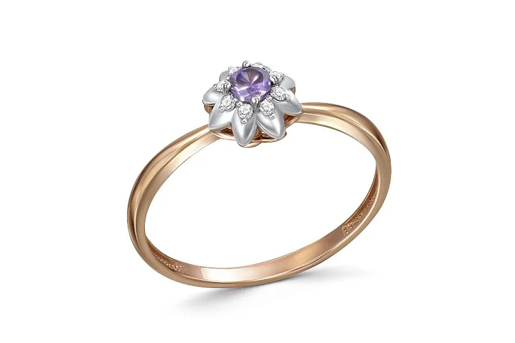 Кольцо Цветок из красного золота с 9 фианитами