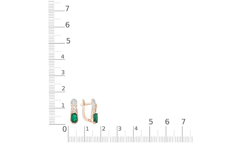 Серьги из красного золота с 2 изумрудами и 14 фианитами