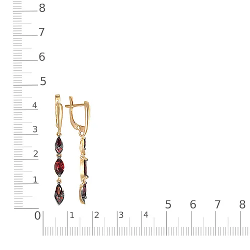 Серьги из жёлтого золота с 6 гранатами и 12 фианитами