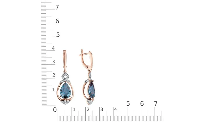 Серьги из красного золота с 2 александритами и 48 фианитами