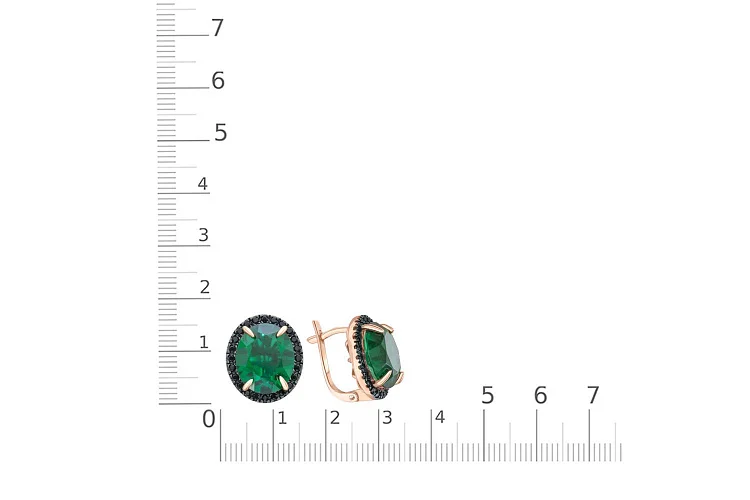 Серьги из красного золота с 2 изумрудами и 48 фианитами