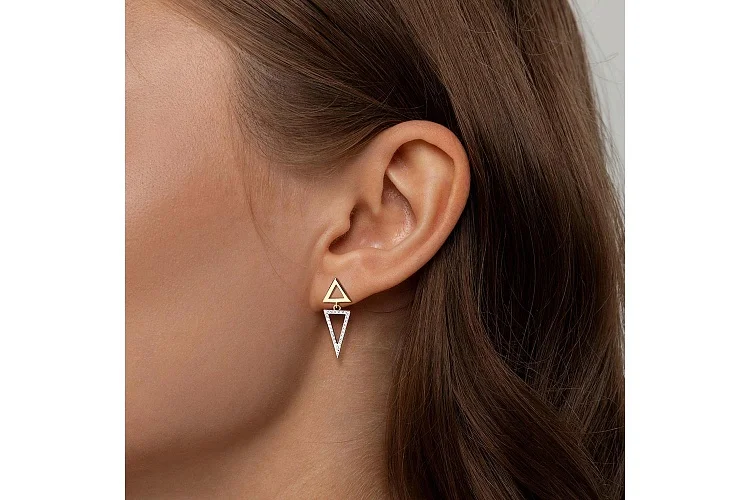 Серьги-пусеты Треугольники из жёлтого золота с 44 бриллиантами