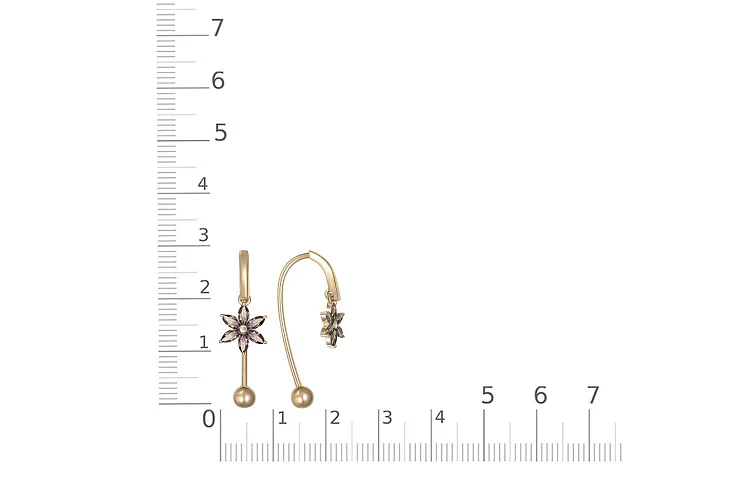 Серьги Цветы из жёлтого золота с 12 раухтопазами