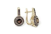 Серьги из жёлтого золота с 2 раухтопазами и 40 фианитами
