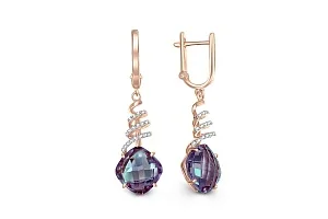 Серьги из красного золота с 2 александритами и 36 фианитами