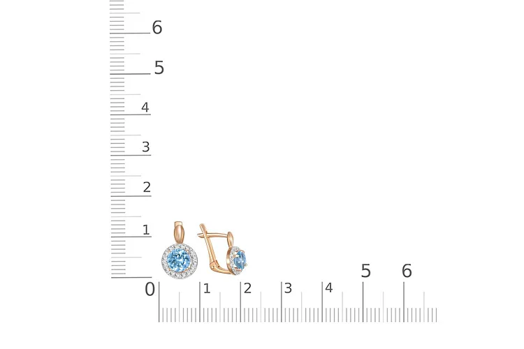 Серьги из красного золота с 2 топазами swiss и 32 фианитами
