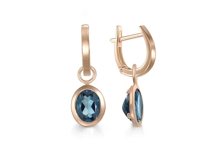 Серьги-трансформеры из красного золота с 2 кварцами