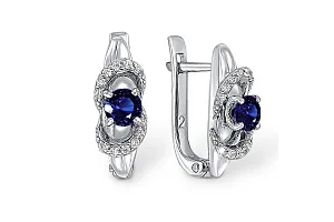 Серьги из белого золота с 2 корундами и 24 фианитами