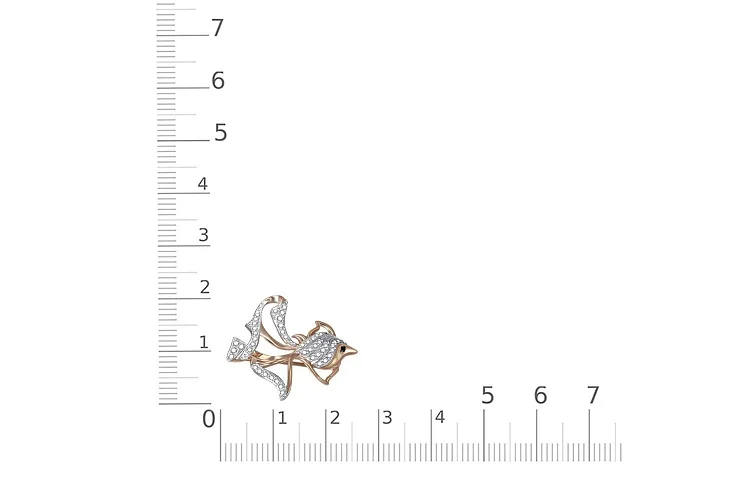 Брошь Рыбка из красного золота с 49 фианитами