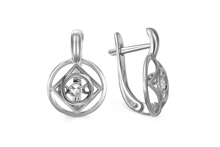 Серьги Круги из белого золота с 2 фианитами
