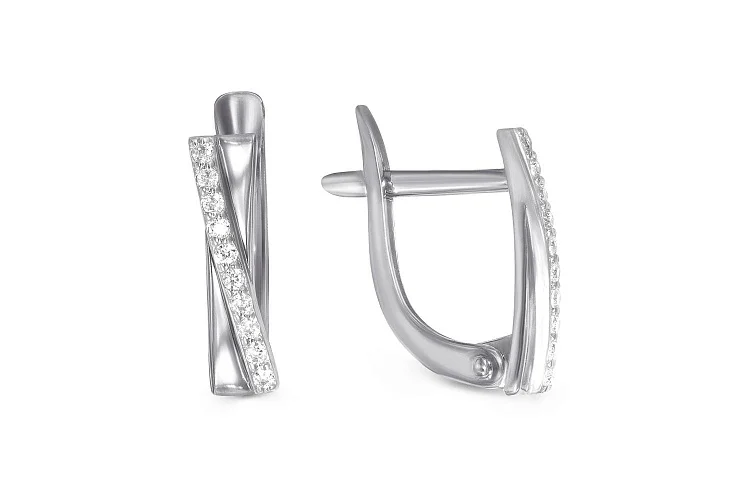 Серьги Дорожки из белого золота с 20 фианитами
