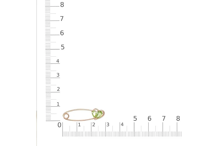 Булавка Сердце из красного золота с 2 хризолитами