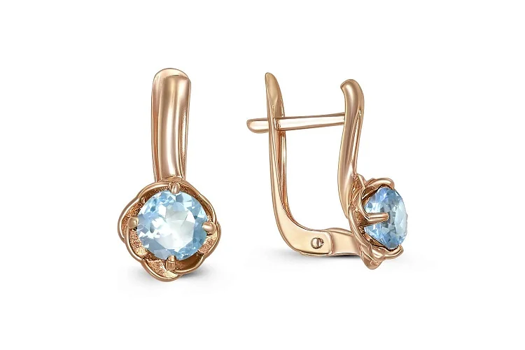 Серьги Цветы из красного золота с 2 топазами sky