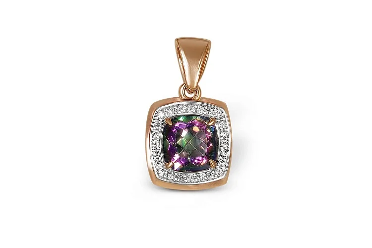 Подвеска из красного золота с кварцем и 24 фианитами