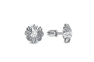 Серьги-пусеты Цветы из белого золота с 2 фианитами
