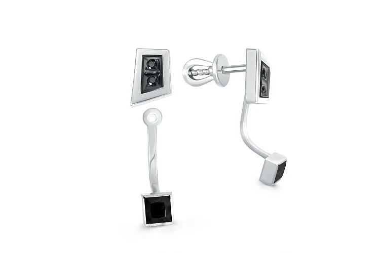 Серьги-пусеты из белого золота с 6 фианитами