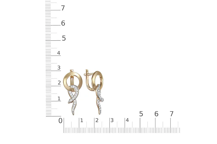 Серьги Змеи из жёлтого золота с 34 фианитами