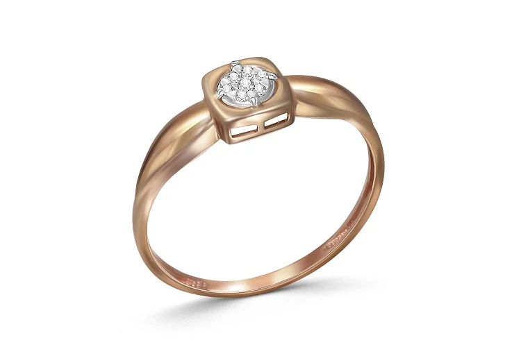 Кольцо Квадрат из красного золота с 7 бриллиантами