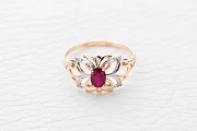 Кольцо Бабочка из красного золота с рубином и 12 бриллиантами