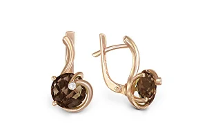 Серьги из красного золота с 2 раухтопазами и 2 фианитами